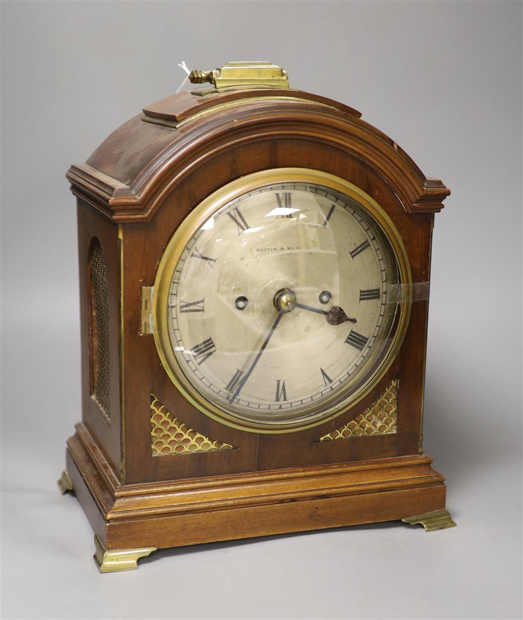 A George III style twin fusee bracket clock, retailed by Mappin & Webb, height with handle down 34cm